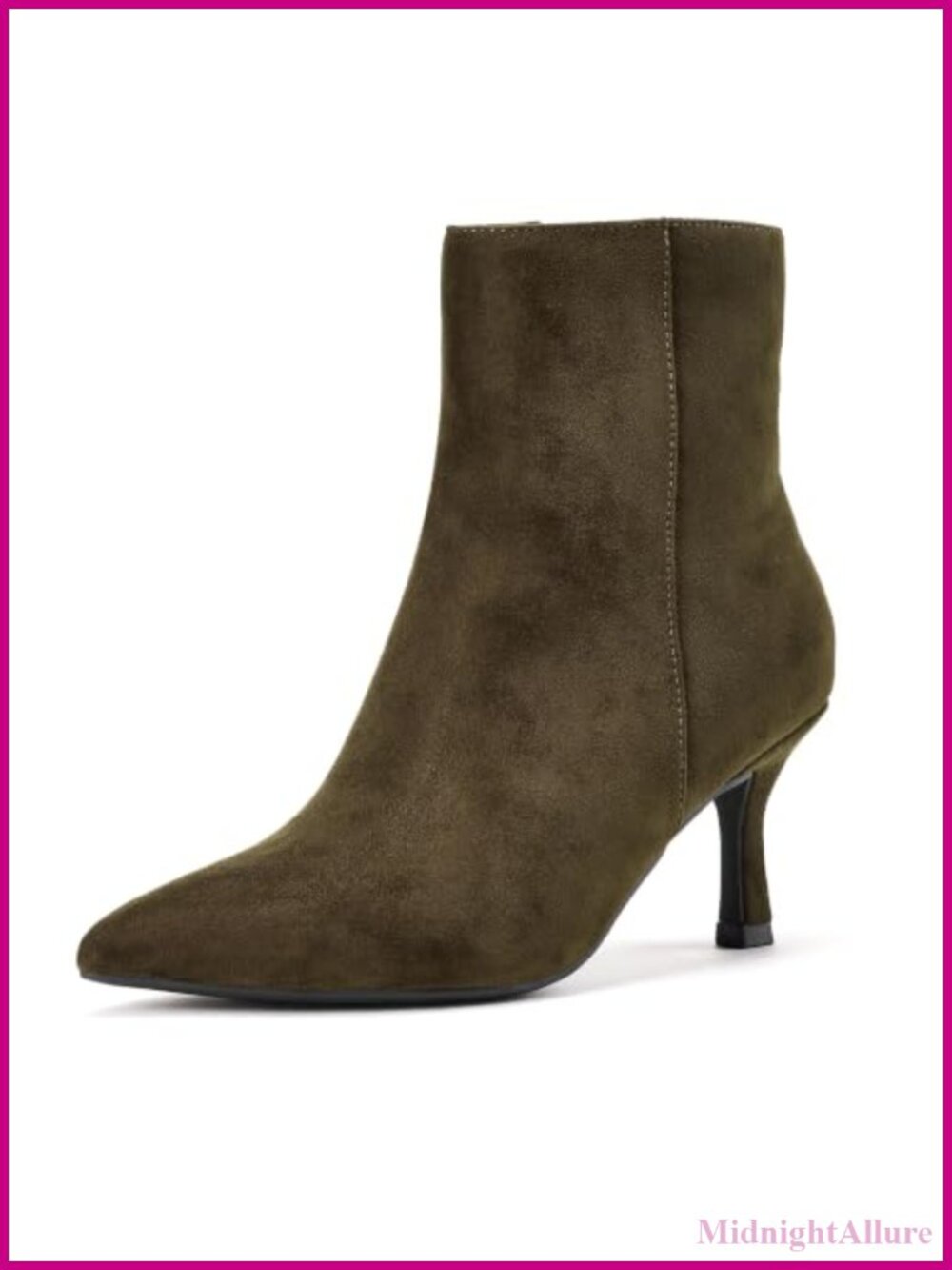 Women's Kitten Heel Ankle Booties Pointed Toe Side Zip Faux Suede Boots